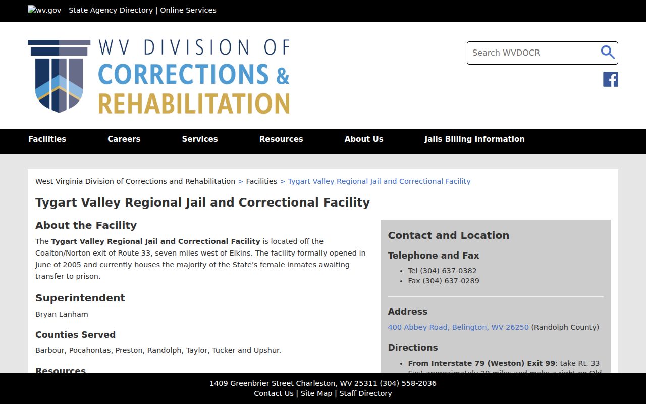 Tygart Valley facility serving Upshur County arrest bookings
