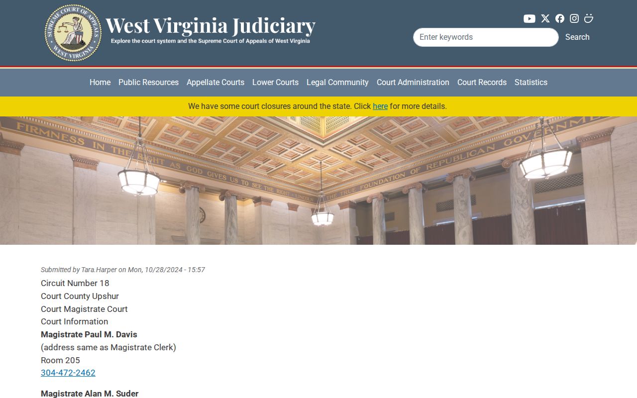 Upshur County Magistrate Court contacts for criminal case dispositions