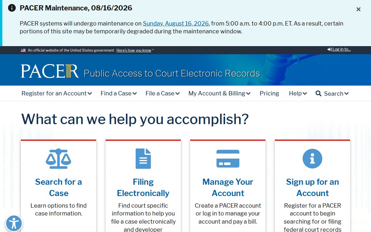 Federal criminal court case access for Upshur County through PACER